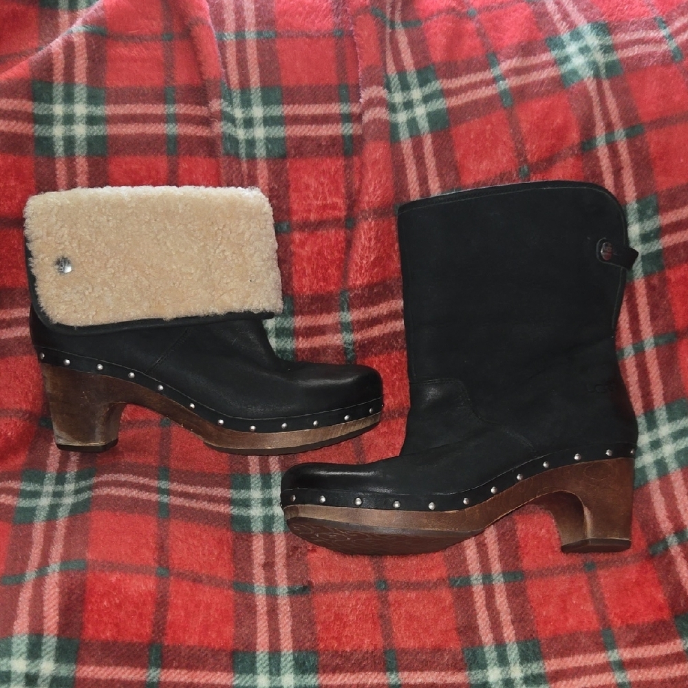 UGG Black and Cream Mules with Edgy Stud Details